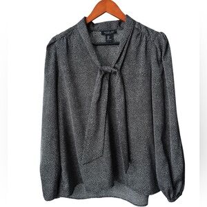 Rachel Zoe Black White Dottie Tie V- Neck Blouse